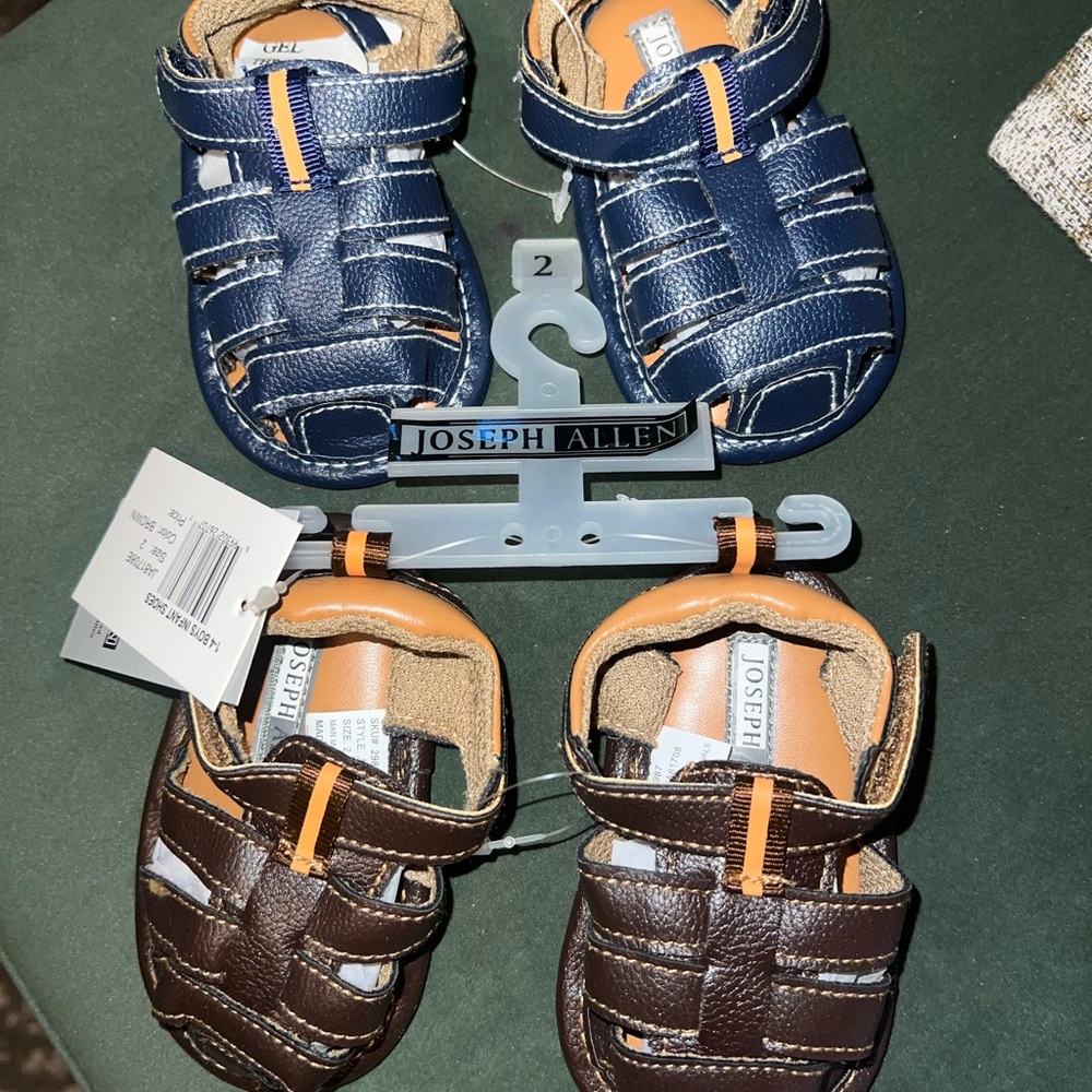 2x pack - NEW Joseph Allen Kids' Fisherman Sandals - Navy & Brown BABY SIZE 2